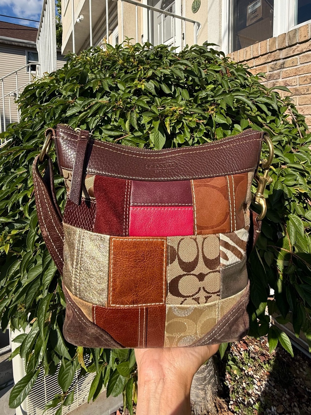 Vintage Y2K Coach Patchwork Signature Leather Canvas Crossbody Hobo Bag